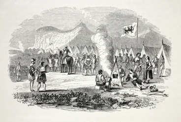 A reunião dos chefes do Norte e do Sul do País de Gales em Breiddyn Hills, a caminho de Bosworth-field, pub. Século XIX (gravura em aço)