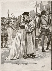 A despedida de Sir Thomas More e sua filha, ilustração de Cassells Illustrated History of England (foto em sépia)