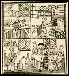 A preparação de tortas, página de um livro de culinária do século 15