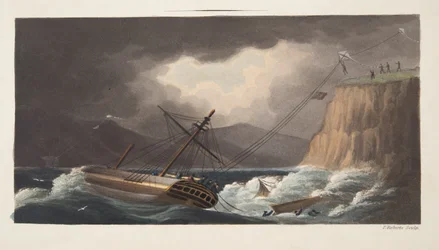 "Coisas tentadas ainda" , Milton, detalhe do frontispício de "A Arte Aeropleustica, ou Navegação no Ar, pelo Uso de Pipas, ou Velas Bóias, pub. 1827 (aquatint colorido à mão)