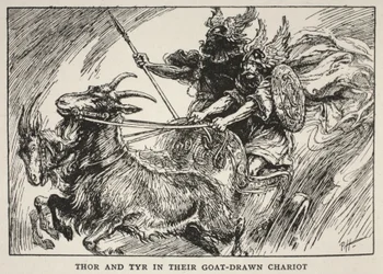 Thor e Tyr na sua carruagem puxada por cabras