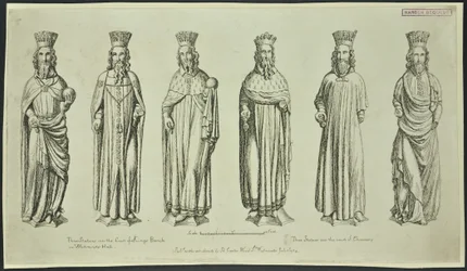 Três estátuas sobre o Tribunal do Banco do Rei em Westminster Hall e três sobre o Tribunal de Chancelaria, 1784