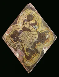 Telha representando uma besta mítica, acredita-se ser da Abadia de Hailes, Gloucestershire, início do século 14 (barro)