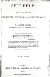 Página de título para Autoajuda; com Ilustrações de Personagem, Conduta e Perseverança, de Samuel Smiles, publicado em 1869 (impresso)