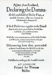 Página de rosto Newes from Scotland, Declaring the Damnable life and death of Dr Fian, 1591