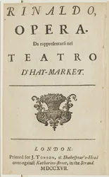 Página de rosto do libreto da ópera de Handel "Rinaldo", de Giacomo Rossi, 1717