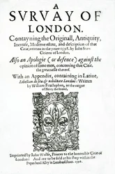 Página de rosto de A Survey of London, de John Stow, publicado em 1598 (impresso)