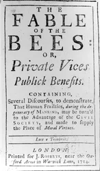 Titlepage para a fábula das abelhas por Bernard de Mandeville, 1714