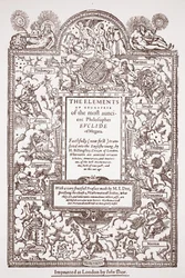 Titlepage da tradução antecipada de Elementos de Euclides, impressa por John Day, Londres, 1570-71