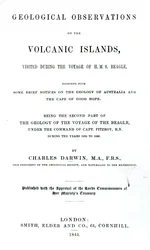 Título das Observações Geológicas nas Ilhas Vulcânicas de Charles Darwin, 1844 (impresso)