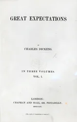 Titlepage to Great Expectations por Charles Dickens, primeiro volume de edição, 1861 (impressão)