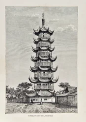 Torre de Long Hua, Xangai, ilustração da Geografia Universal, a Terra e seus habitantes, publicada em 1878