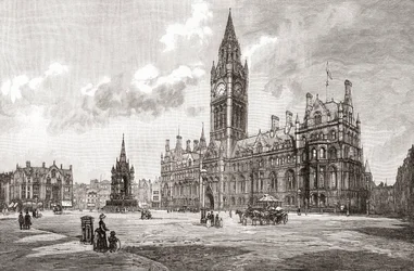 Câmara Municipal, Albert Square, Manchester, de "Cities of the World", publicado em c.1893 (gravura)