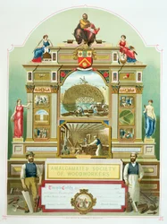 Emblema comercial da sociedade amalgamada de marceneiros, 1860