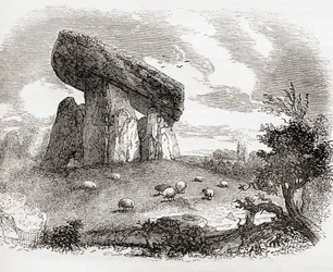 Trethevy Quoit, um túmulo megalítico na Cornualha, Inglaterra, de Old England: A Pictorial Museum, pub. 1847