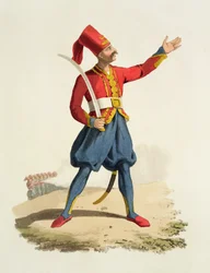 Soldado turco, de Costumes of the Various Nations, volume VII, The Military Costume of Turkey, de Thomas MacLean, publicado c. 1800-18