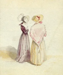Duas mulheres em capotas, c.1825 (wc no papel)