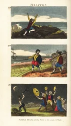 Vasco Nunez de Balboa chegando ao Pacífico 19, Francisco Pizarro separando seus homens por uma linha na areia da Ilha de Gallo 20, e os peruanos com medo de um eclipse lunar 21