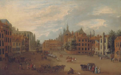 Vista do Old Palace Yard, Westminster, com o extremo leste da Abadia de Westminster e a capela do rei Henrique VII à esquerda, c.1700