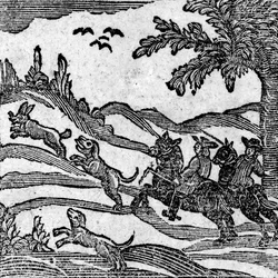 Vista de uma cena de caça, de &39;Abook of Roxburghe Ballads&39;