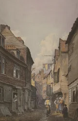 Vista das figuras em Glean Alley, Bermondsey, c.1825 (wc no papel)