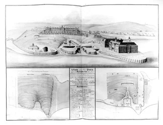 Vista do Dockyard em Plymouth, 1608 (wc e caneta e tinta no papel)