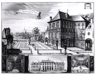 Vista da Casa Hilwerue pertencente a Peter Paul Rubens (1577-1640) 1692 (gravura) (foto bw)