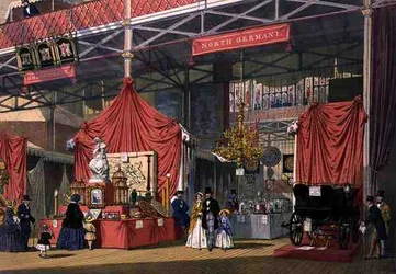 Vista do stand dos instrumentos musicais Klier and Sons, na secção Norte da Grande Exposição de 1851, de Dickinson