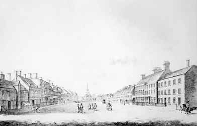 Vista da rua principal de Stockton no condado de Durham, 1796
