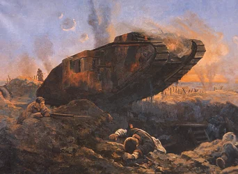 Tanque Britânico em Ação na Frente Ocidental da Primeira Guerra Mundial