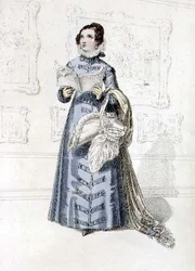 Vestido de passeio, placa de moda do Repositório de Artes da Ackermann (gravura colorida)