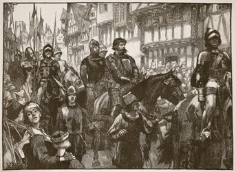 Wallace a caminho de Westminster Hall, ilustração de Cassells Illustrated History of England (foto em sépia)