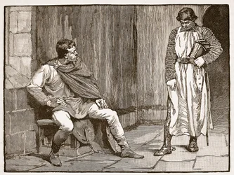 Confissão de Waltheofs, ilustração da história ilustrada de Cassells da Inglaterra (foto sépia)