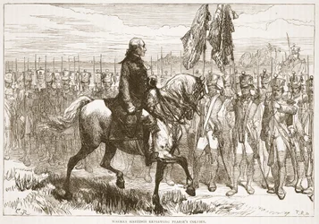Warren Hastings que revê a coluna de Pearses, ilustração da história ilustrada de Cassells da Índia por James Grant, bar. 1879
