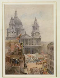 Assistindo as celebrações da Rainha Victorias Jublilee fora de St. Pauls (wc no papel)