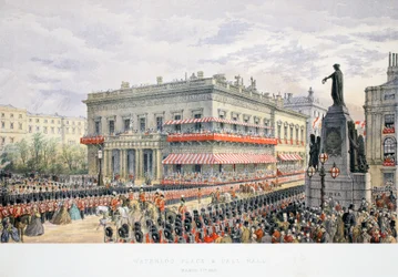 Waterloo Place e Pall Mall, de Um Memorial do Casamento de Eduardo VII e Alexandra da Dinamarca, pub. 1864