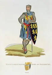 William de Longuespee, 3.º Conde de Salisbury (d.1226) 1224, gravado por W. Maddocks, da Ancient Armor de Samuel Rush Meyrick, 1824