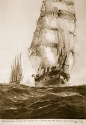 Wind-jammers chegando Canal em um mar fluindo e antes de um vento rápido seguinte, 1914-19