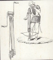 Mecanismo de sarilho para armar uma besta, ilustração de «Ancient Armour»