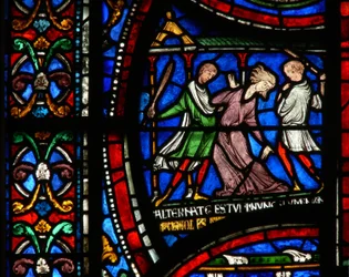 Janela n2 representando uma cena de um St Thomas Becket Janela Miracle: Mad Matilda da história de Colognes