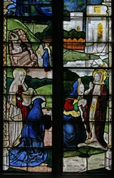 Janela s3 representando uma cena de ressurreição: as mulheres sagradas no túmulo