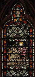 Janela w58 representando o duvidoso St Thomas; grisaille e fronteira