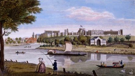 Castelo de Windsor do outro lado do Tâmisa, c.1760s (gravura colorida à mão)