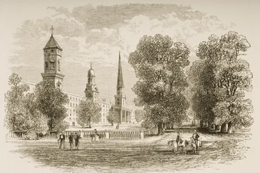 Yale College, New Haven, em c.1870, de &39;American Pictures&39; publicado pela Religious Tract Society, 1876