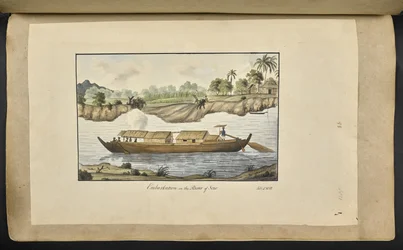 f.77 (ilustração 88) Um barco no rio Solo (Surakarta, Java Central). 4 de fevereiro de 1817. Inscrito na frente a tinta: “Embarque no Rio de Solo. 4 de fevereiro de 1812.