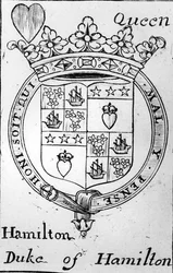 Carta de baralho, representando o brasão de armas do Duque de Hamilton