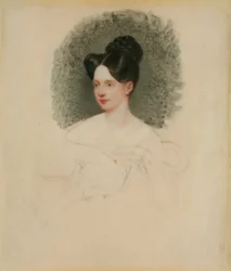 Retrato inacabado de Marianne Cregoe Colmare (mais tarde a Sra. Baurton Bennett) c.1833-34 (miniatura em marfim montado no cartão)