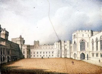 Placa de Worcester representando o Quadrangle, Castelo de Windsor, um de um par, c.1830-40 (porcelana) (para par ver 72833)
