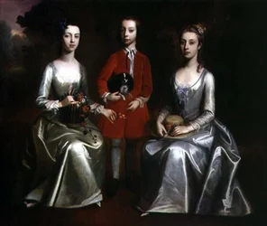 Retrato de Família de Três Crianças, c.1720 (óleo sobre tela)