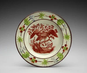 Placa, c. 1818-1846 (faiança esmaltada com chumbo com impressão de transferência e esmalte)